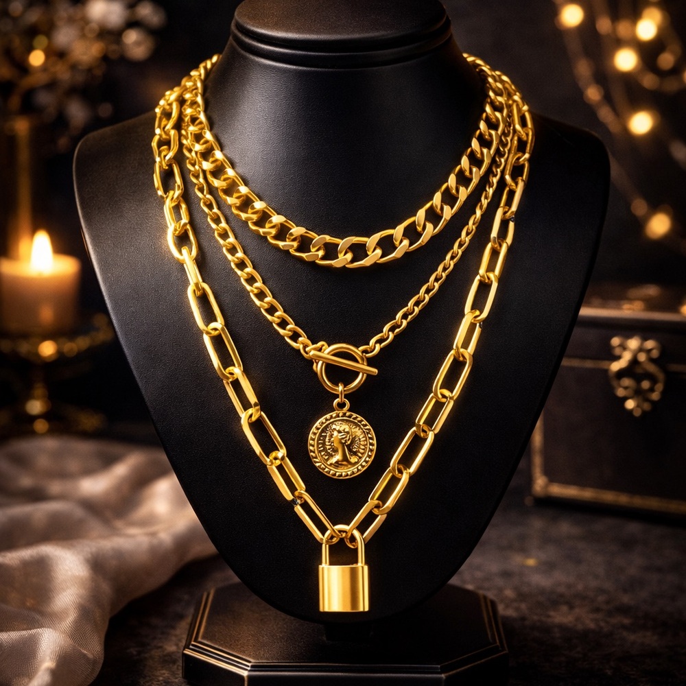 SKY AND GOLDEN CHUNKY NECKLACE